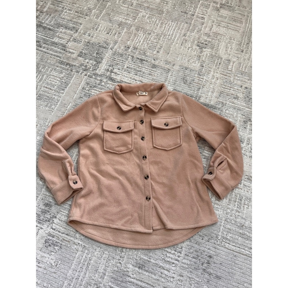 Sweet Stories Kids Girls Fleece Shirt Jacket Button Up Top Peach Sz 14